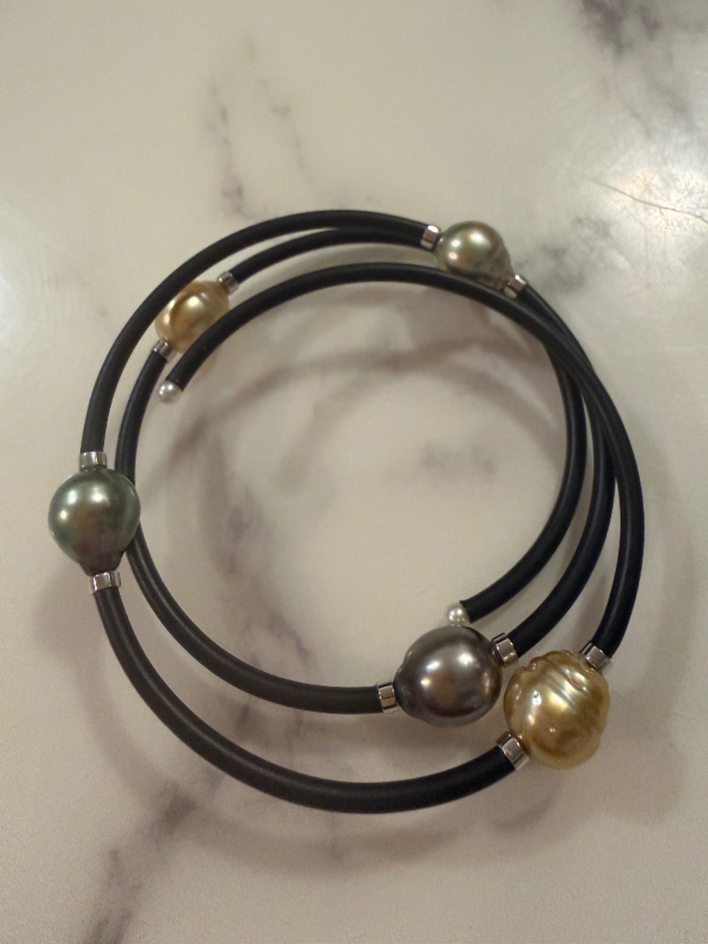 Multi South Sea Neoprene Bracelet with 9-10mm pearls